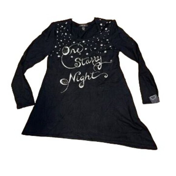 Macy's Style & Co PM Black One Starry Night Asymmetrical Hem Sweater Petite Med - Picture 1 of 3